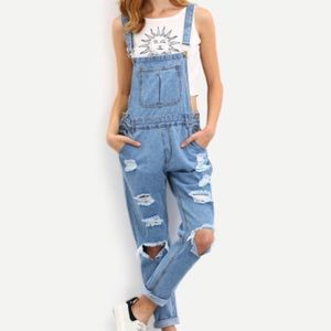 Cutout Ripped Denim Dungarees